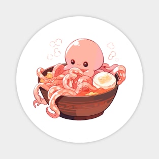 Cute Octopus in Ramen Bowl Magnet